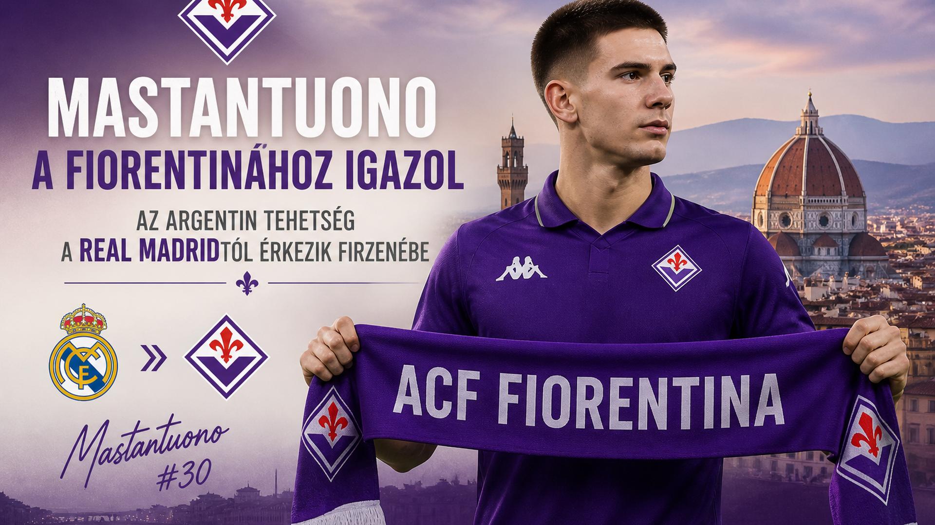 Mastantuono a Fiorentinához igazol – az argentin tehetség a Real Madridtól érkezik Firenzébe
