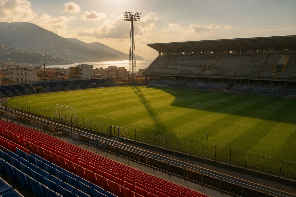 Üres olasz stadion egy késő délutáni bajnoki után – illusztráció